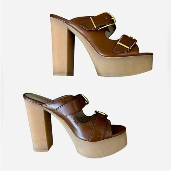 NWOT Veronica Beard Garrick Dual Buckle Platform Hazelwood Brown Sandals – Sz 10 - Picture 9 of 13